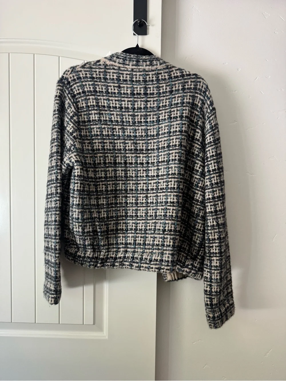 Mango Bouclé Plaid Jacket in Cream and Black